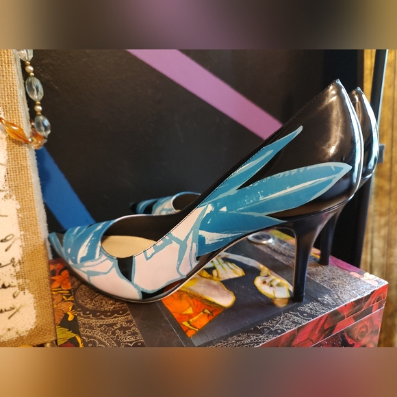 Christian Dior Like New color block heels / pumps blue and black leather - Picture 11 of 12